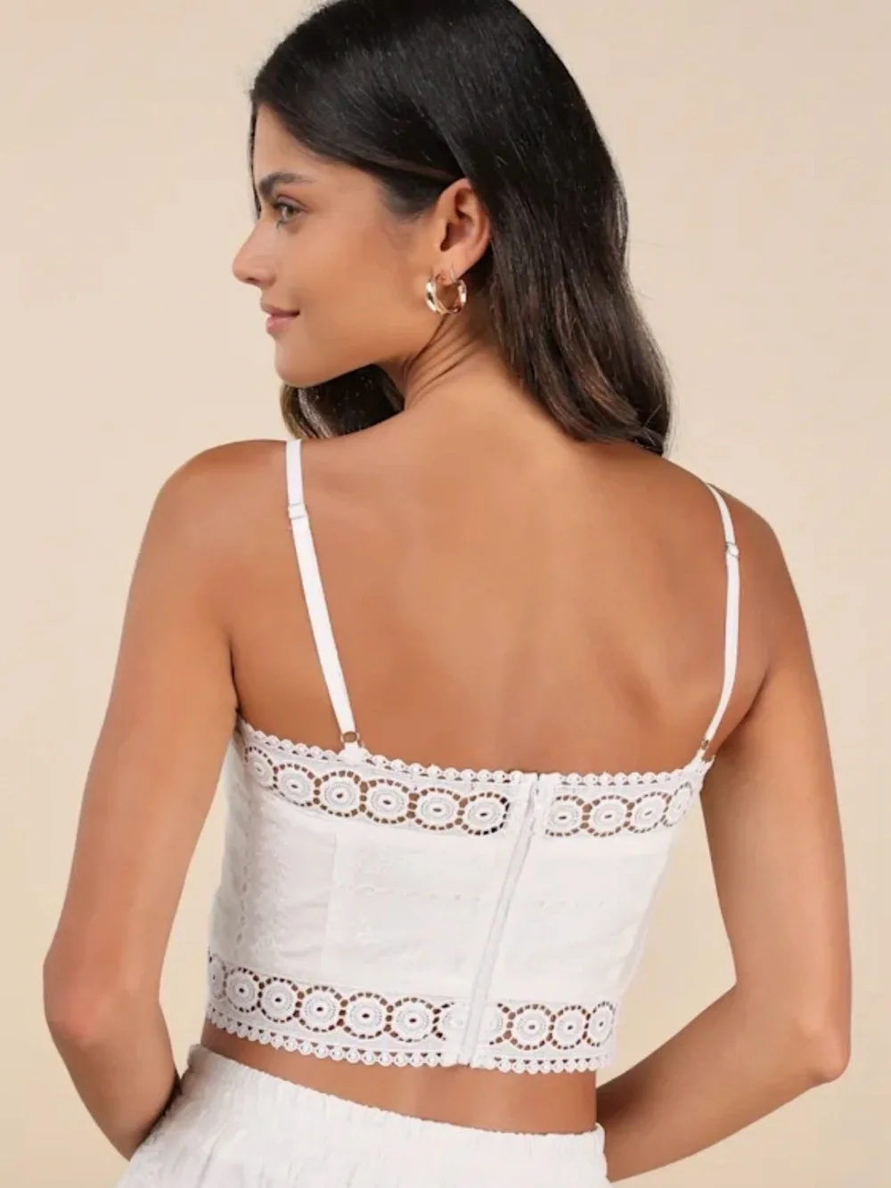 Lulu's White Crochet-Trim Crop Cami